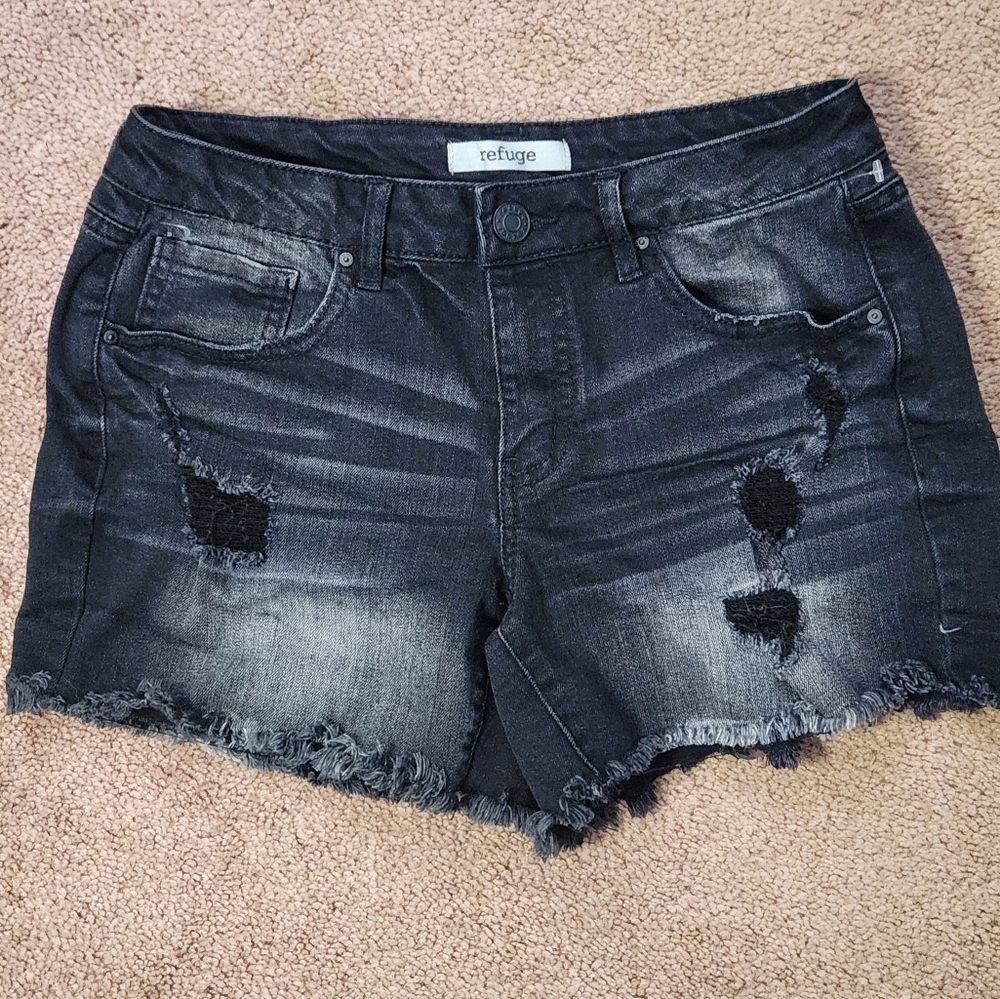 Refuge Charcoal Distressed Jean Shorts